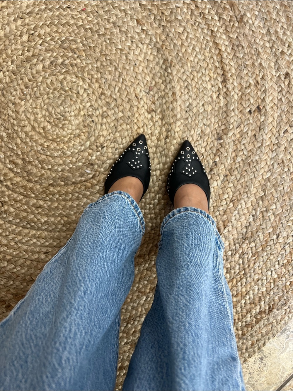 Black Pointed-Toe Slingback Heels with Silver Stud Accents - Picture 7 of 8